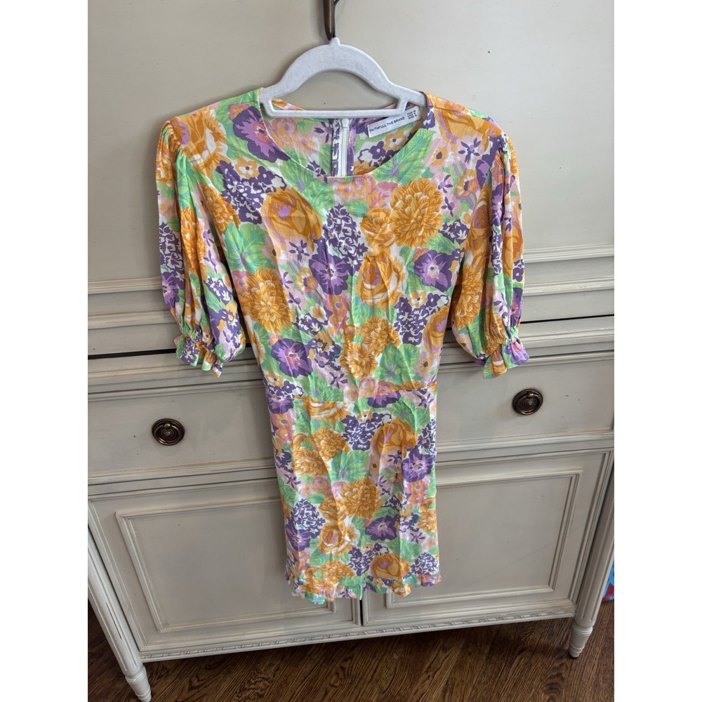 Faithfull The Brand Floral Colorful Summer Mini Dress Orange Purple Green Size 6